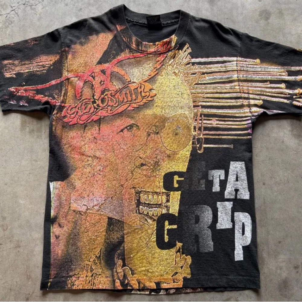 Vintage 90's Grail Aerosmith AOP Giant Tag XL Flawless Single Stitch
